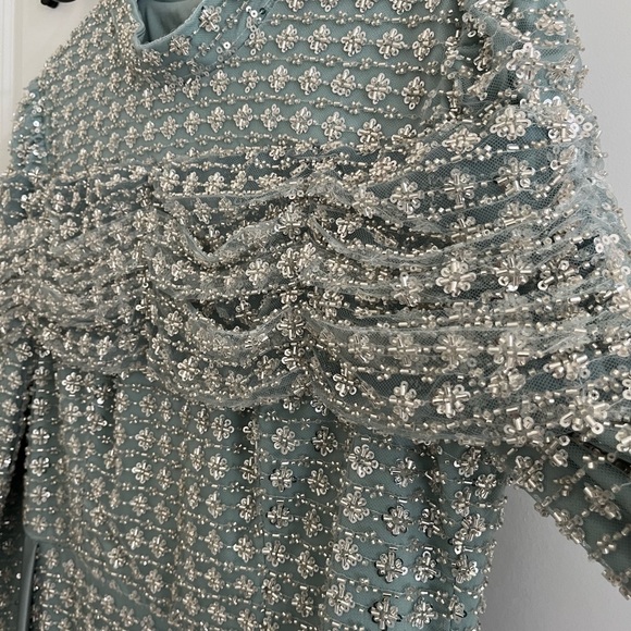 Modazehrada Elegant Silver and baby blue Evening Gown modest dress - Picture 3 of 7